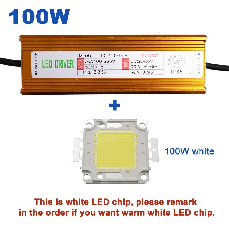 50W 100W High Power Constant Current LED Driver Waterproof IP65 Power Supply AC110-265V Input For Floodlight DC20-40V Output: 100W and LED Chip