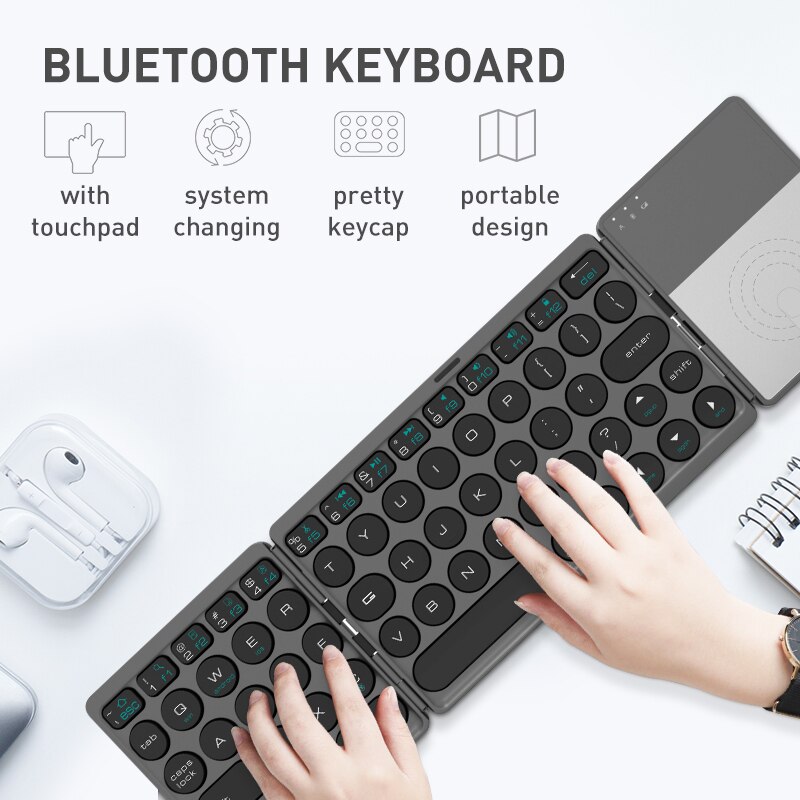 Foldable Wireless Keyboard Bluetooth Keypad with Touchpad Rechargeable for Tablet Notebook Android Windows Phone Laptop Tablet