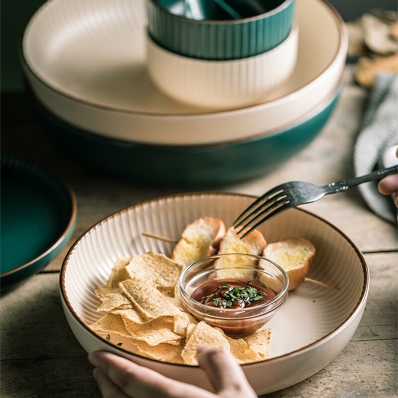 Green And Beige Matte Ceramic Steak Food Plate Nordic Style Tableware Bowl Ins Dinner Dish High End Porcelain Dinnerware