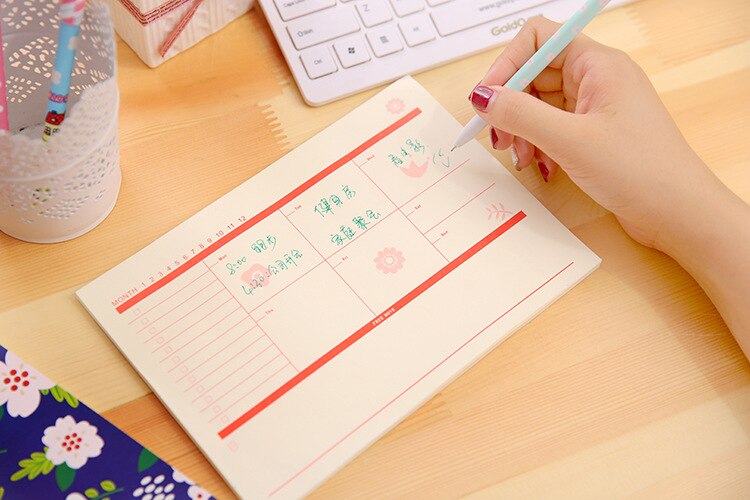 Flower Printed Work And Study Planner Notebook , Daily Weekly Monthly Planner Book