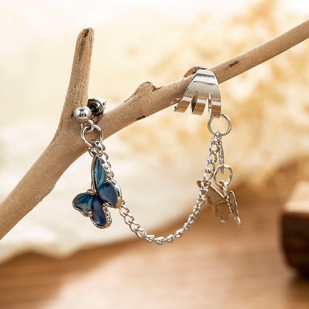 Hanging Butterfly Clip Earrings Ear Hook Rock Hoop Punk Double Pierced Unusual Earring Women Girls Goth Jewelry: AL385