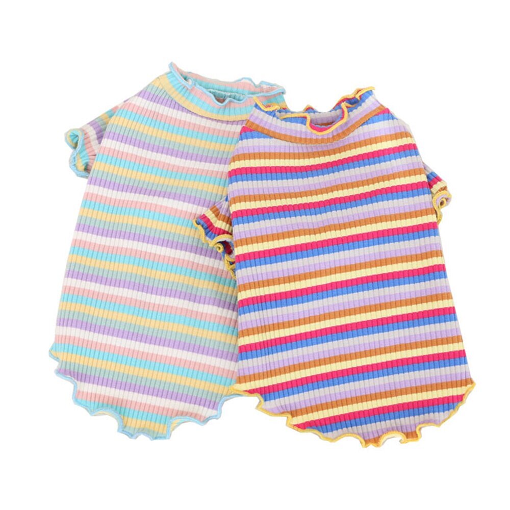(XS-XXL) Cotton Dog Clothes Shirt Puppy Strip Colorful Dogs Vest T-shirt Cute Small Pet Puppy Clothing Cat Cloth ^o^