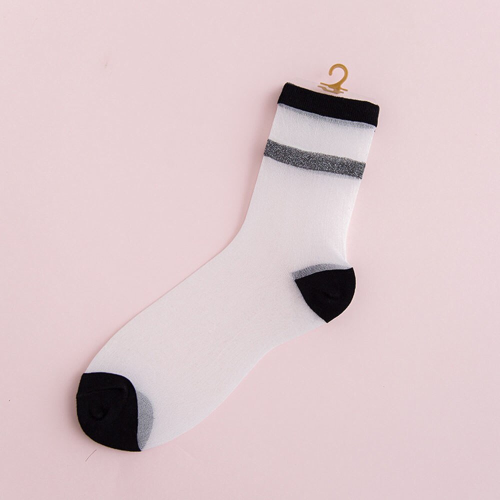 1Pair Women Girls Femal Spring Summer Sock Glass Gold Transparent Socks Comfortable And Sock Low Value: Black