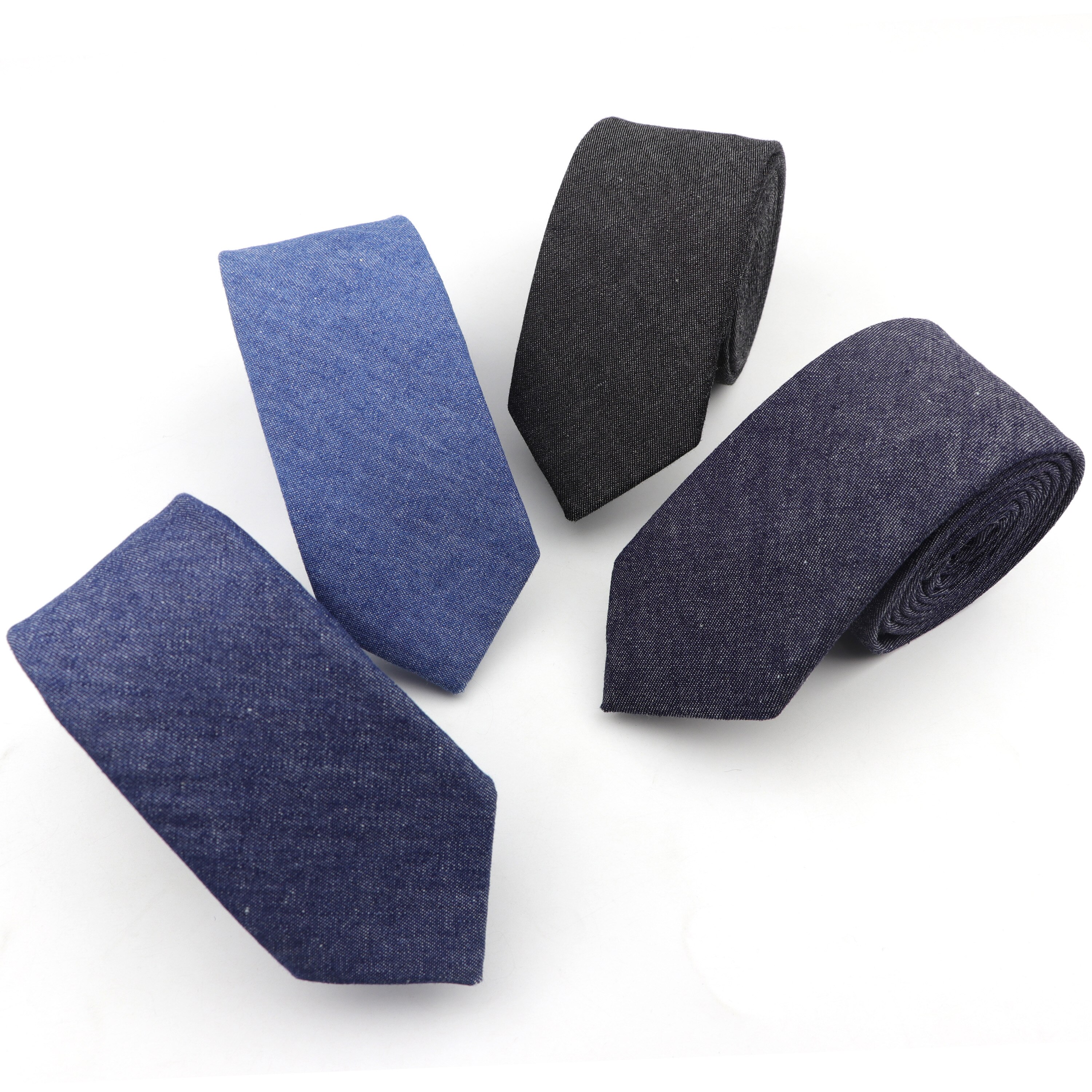 Cotton Denim Ties Men's Black Blue Solid Color Tie Narrow 6cm Width Necktie Slim Skinny Cravate Thick Business Neckties