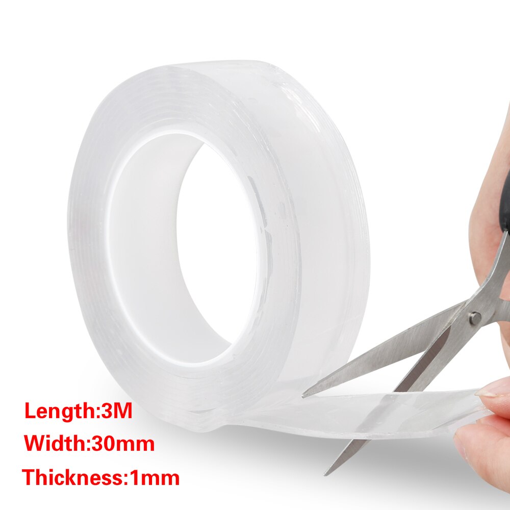 1/2/3/5m Reusable Double Side Adhesive Nano Traceless Double-sided Tape Removable Sticker Adhesive Scotch Loop Glue Gadget: 3Mx3cmx1mm