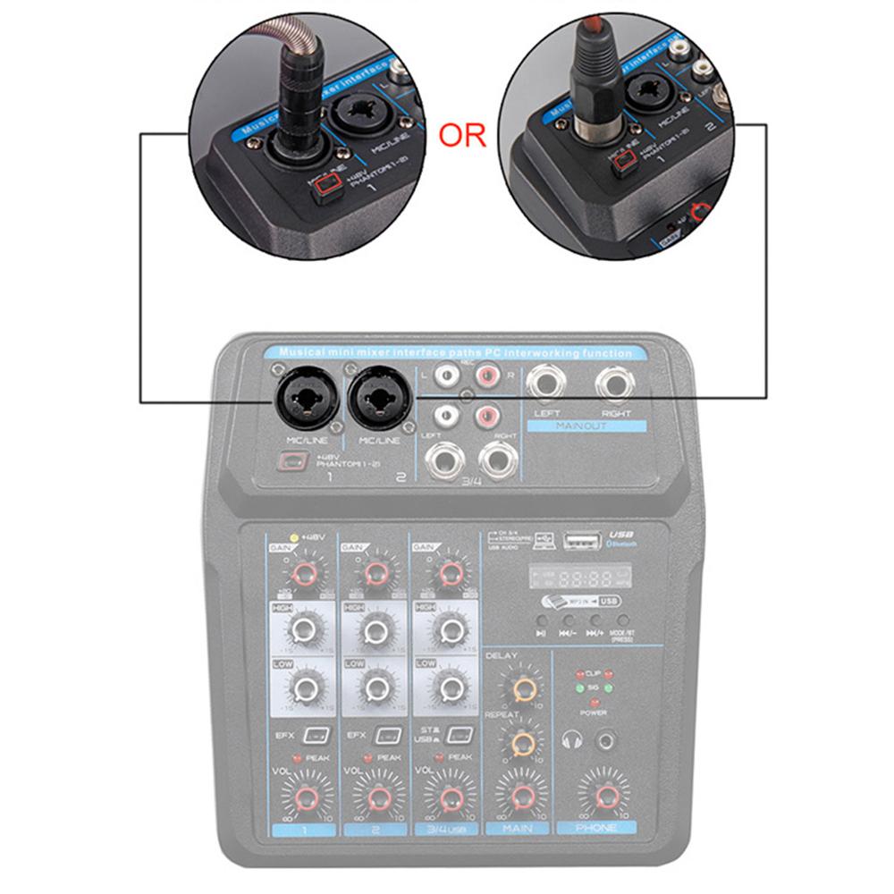 Mezclador de Audio de seis canales con interfaz USB, Bluetooth, consola de mezcla de sonido Phantom Power de 48V para grabación de DJ y PC