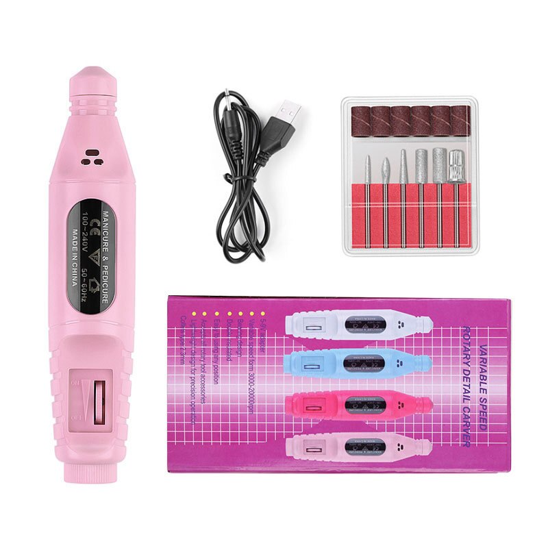 1 Set Professionele Elektrische Manicure Set Boor Elektrische Slijpmachine Toe Nail Boor File Tool Grinder Polijstmachine Manicure Tool: Pink