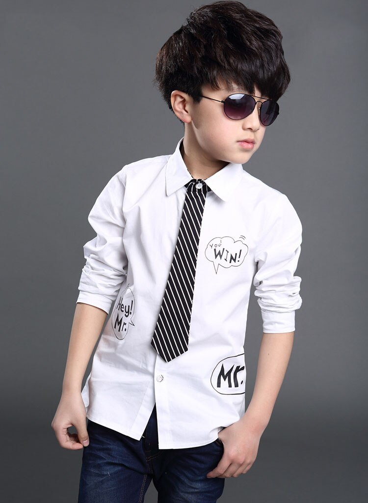 V-drzewo nastolatek chłopięca koszula z długim rękawem moda szkolna koszula dla chłopców dzieci białe koszule chłopięce koszule chłopięce