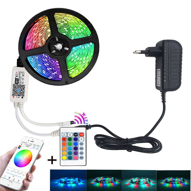 RGB LED Light Strip SMD 2835 5M Waterdichte RGB Tape DC12V Lint diode led Strips Licht Flexibele Streep Lamp IR WIFI Controller