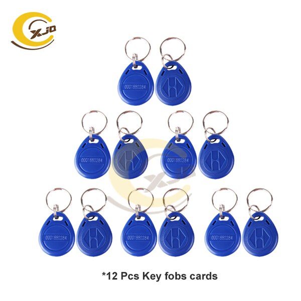 XJQ 1000 cards Capacity 125KHz Single RFID Card Proximity Entry Door Lock Access Control System With 10pcs Keys RFID Key Fobs: 12 pcs key tags