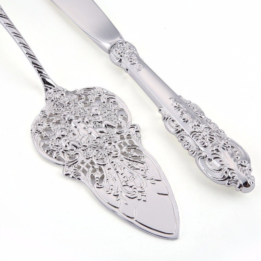 Couteaux à Dessert en argent, ensemble de pelles pour gâteau de mariage baroque, couteaux pour serveur, couteaux à spatule de transfert de gâteau, couverts de fête de 8.25"