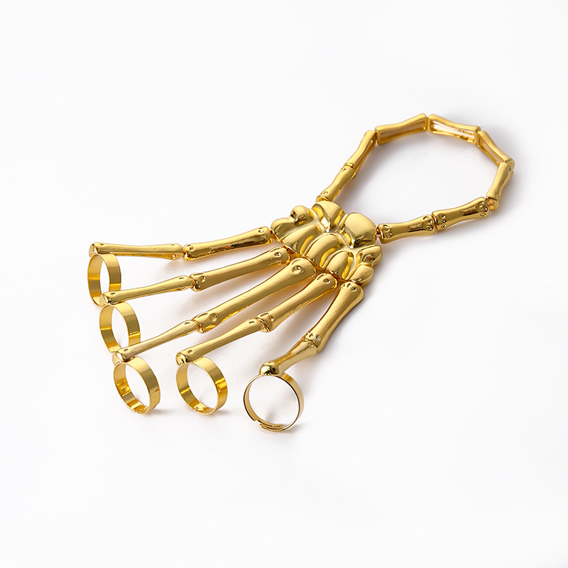 Neue Punk Schädel Armbinde Für Frauen Männer Hand Knochen Einstellbare Fünf Finger Ring Armreifen Metall Armbänder unisex Hüfte hüpfen Schmuck: Gold