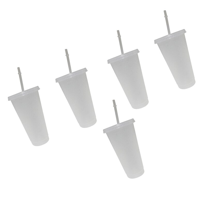 Tasse de voyage créative en plastique avec paille, 5 pièces, 700ml, pour boisson fraîche, café, jus de thé, Smoothie, réutilisable: transparent 5pcs