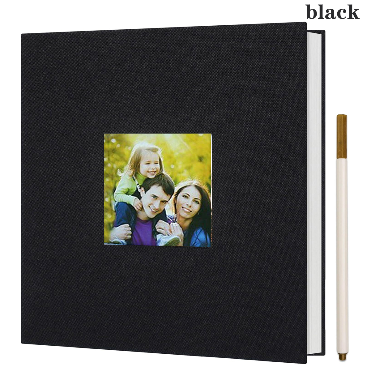 DIY linen scrapbook small photo album with self-adhesive pages, capable of holding 4x6 and 2x3 pictures, equipped with picture d: black