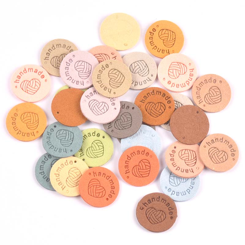 20 piezas, 2,5 cm, tela redonda de PU, etiquetas en relieve hechas a mano, etiqueta de bandera DIY para accesorios de costura de prendas cp3436: Blanco