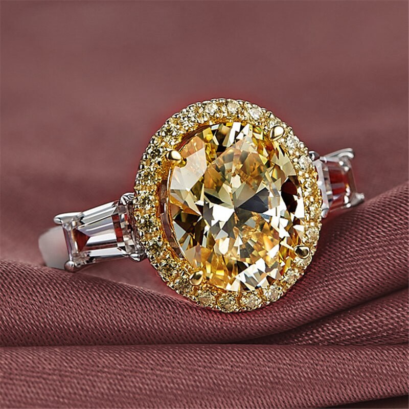 Huitan Trendy Geel Zirkoon Vrouwen Engagement Ringen Vinger Accessoires Anniversary Shiny Cz Vrouwelijke Ringen Sieraden