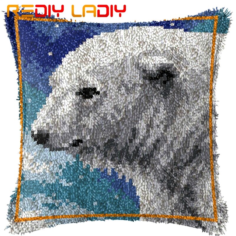 Latch Hook Kits Make Your Own Cushion Polar Bear Pre-Printed Canvas Crochet Pillow Case Latch Hook Cushion Cover Arts & Crafts