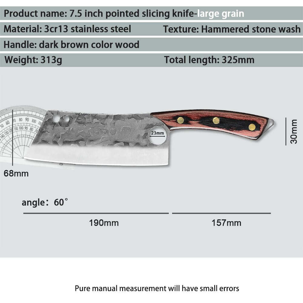 Kitchen Knives Stainless Steel Single Forged Chef Knife Slicing Cleaver Boning Cooking Knife Tool With Full Tang Wooden Handle: E