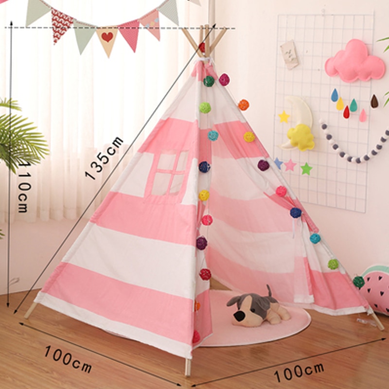 Indian Kids Wigwam For Children Games 1.35M Portable Cotton Home Tipi Folding Indoor Baby Tent Toy Teepee Original Triangle