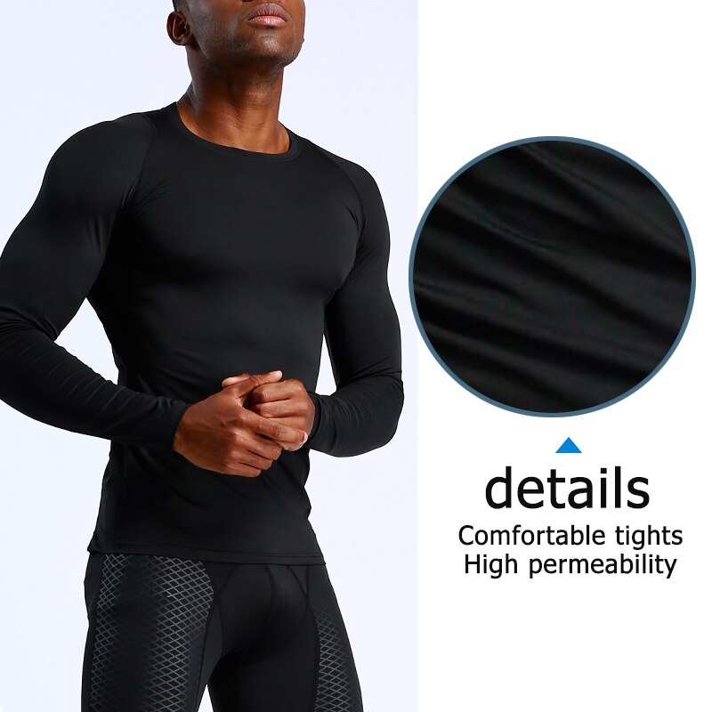 Mens Jogging T Shirt Compression Shirts Rashgard Tight-Fit Crossfit Long Sleeve Tshirt Gym Fitness Clothing Quick Dry Tee Shirt