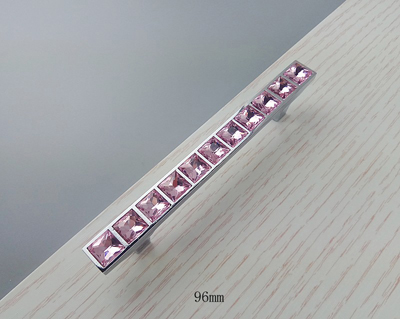 Super skinnende ægte krystalglas diamant pink håndtag møbler skydedør skuffeknapper garderobe køkkenskabe skab trækker: B 96mm