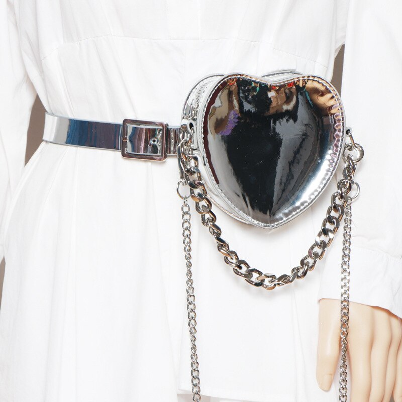 DAEYOTEN-riñonera plateada con forma de corazón para mujer, bolso de cintura de talla grande, ZM1193