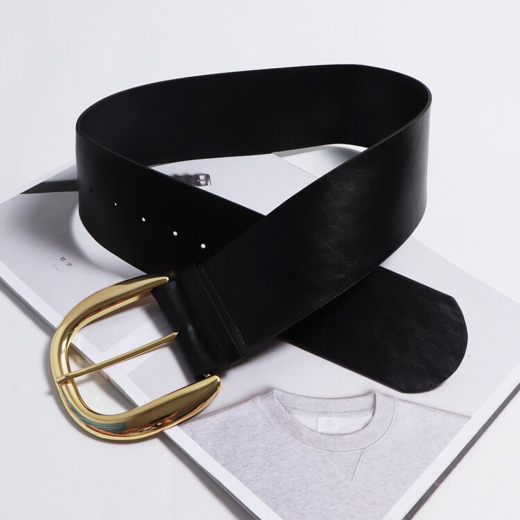 Dame 7.7Cm Breedte Retro Grote Gesp Taille Riem Jurk Buikband Zwart Pu Leer Tailleband Voor Vrouwen Trendy vrouwen Riemen