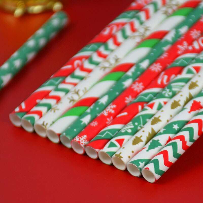 25 stuks kerst gestreepte papieren rietjes sneeuwvlok rietjes dinertafeldecoratie voor thuis jaar banket feestbenodigdheden navidad