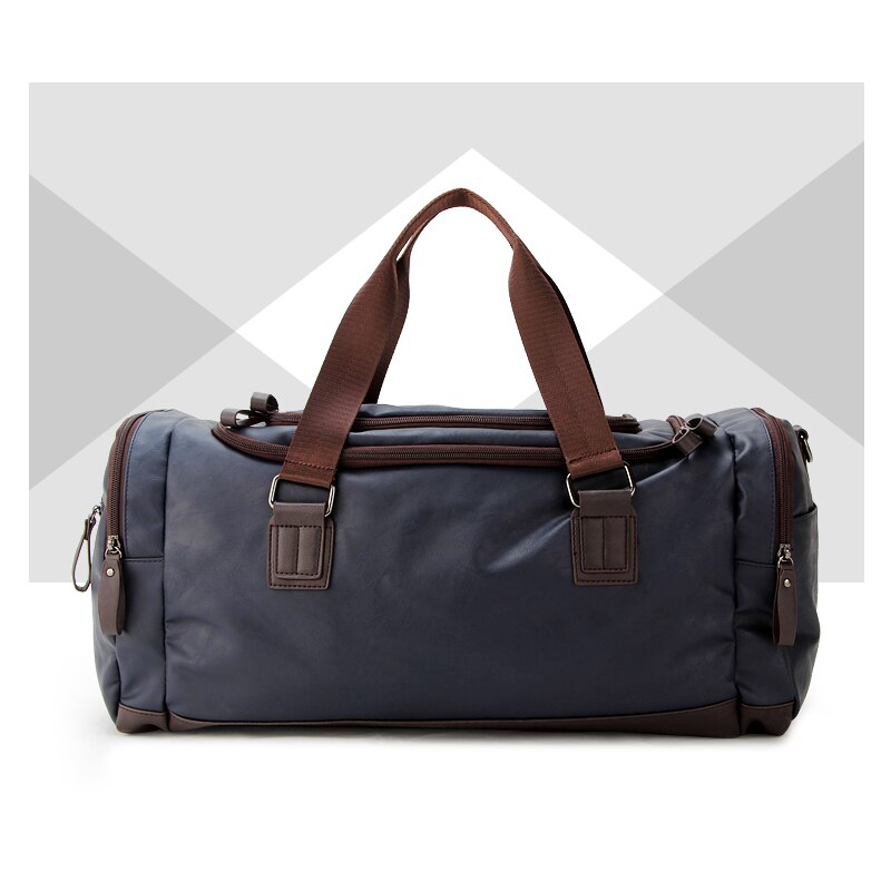 Rejsetaske sort pu læder vandretasker håndbagage til mænd rejse duffle bag udendørs stor kapacitet: Blå