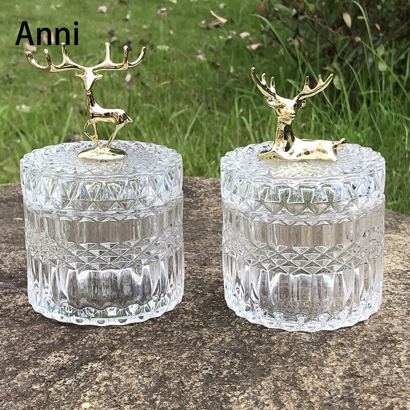 Bocaux de rangement décoratifs en forme de cerf doré, avec couvercle, bouteille en verre cristal, artisanat, collations de bureau, bonbons, décoration de salon