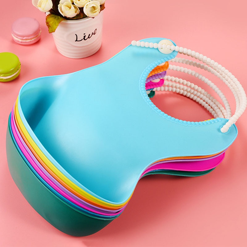 Kids Lunch Bibs Baby Waterproof Solid Color TPE Silicone Bibs Adjustable Feeding Scarf Easy Clean Portable Infant Saliva Towel