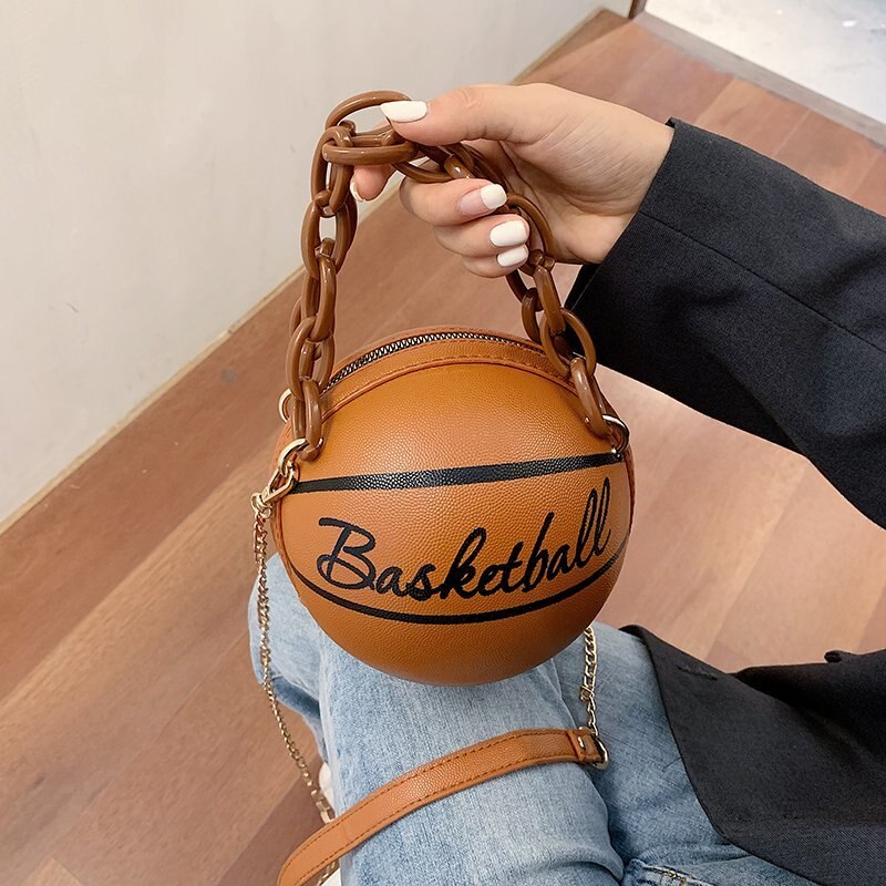 Novo design de basquete forma saco de mão moda feminina correntes bolsa carta bolsa de ombro feminino mini crossbody sacos circular