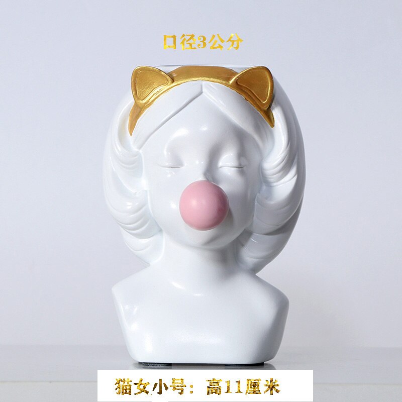 David sculpture plaster head makeup pen rinse birthday Christmas Eve tabletop decoration: Kitten Girl. White