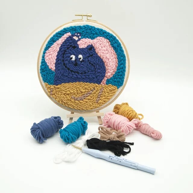 Punch Embroidery Kit Easy Punch Needle Embroidery Kit with Hoop for Beginner Handmade Sewing Kits Craft