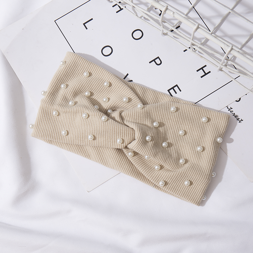 Bandeaux élastiques avec nœud pour femmes, bandeaux avec perles, turban, bandana, coiffure chaude, accessoires pour cheveux, sauna, automne, hiver: YELLOW