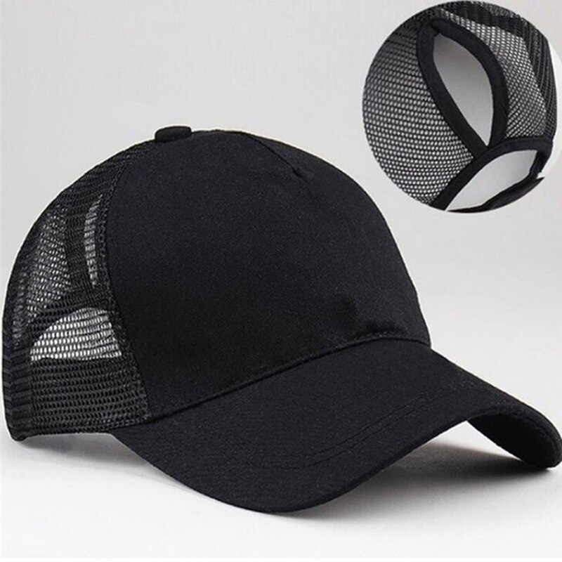 Femme réglable Hip Hop chapeaux queue de cheval casquette de Baseball femmes Snapback chapeau maille casquettes été respirant maille soleil chapeau: black