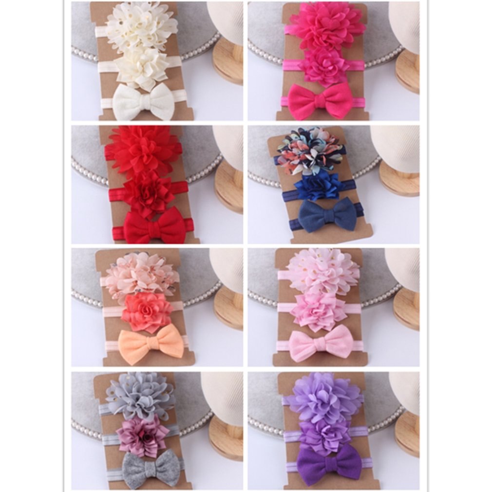 3pcs/set Headband Girls Hair Accessories Lovely Baby Turban Flower Turban Bow Elastic Hairband Baby Princess Christmas Day