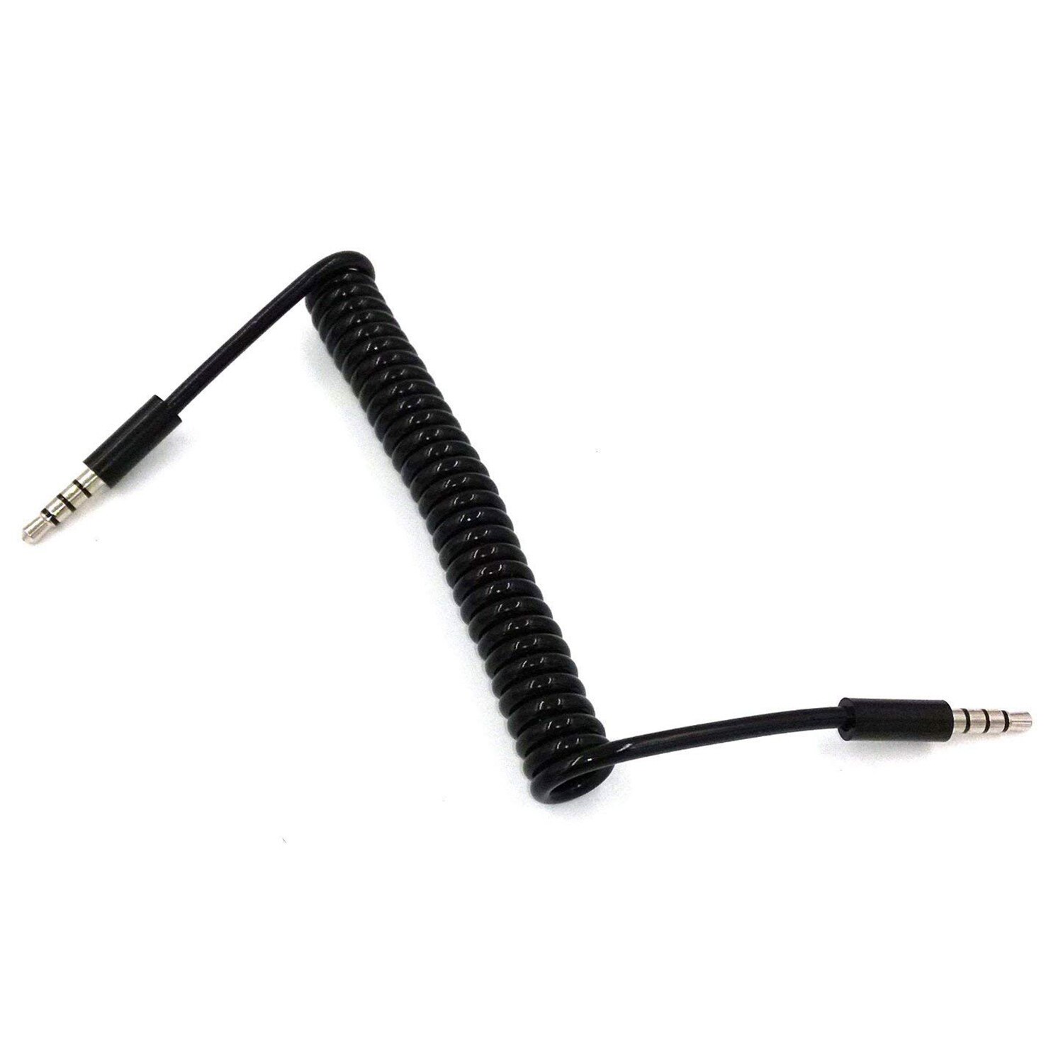 3.5mm Male to Male Jack 4 Pole Extension Aux Audio Coiled Spiral Cable 1.5M