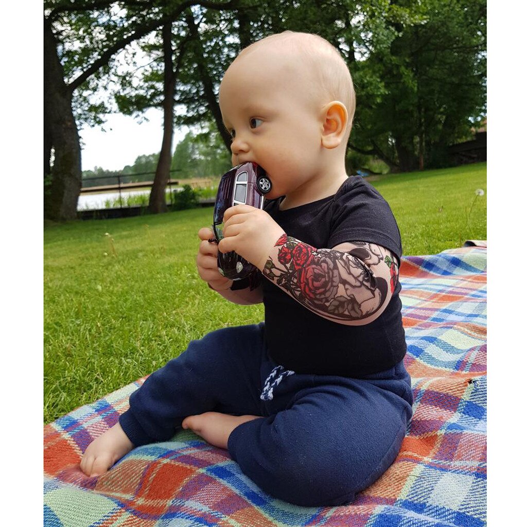 Neugeborenen Baby Junge Tätowierung Gedruckt Langarm Patchwork Strampler Karosserie T-Shirt Neuheit Tätowierung Langarm