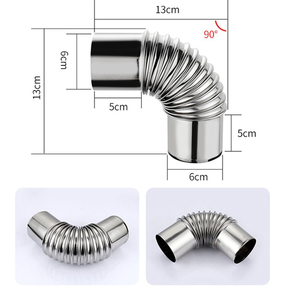 Stainless Steel 90 Degree Elbow Chimney Liner Flue Stainless Steel Wood Stove Chimney Furnace Tube Stove Pipe Outdoor Camping