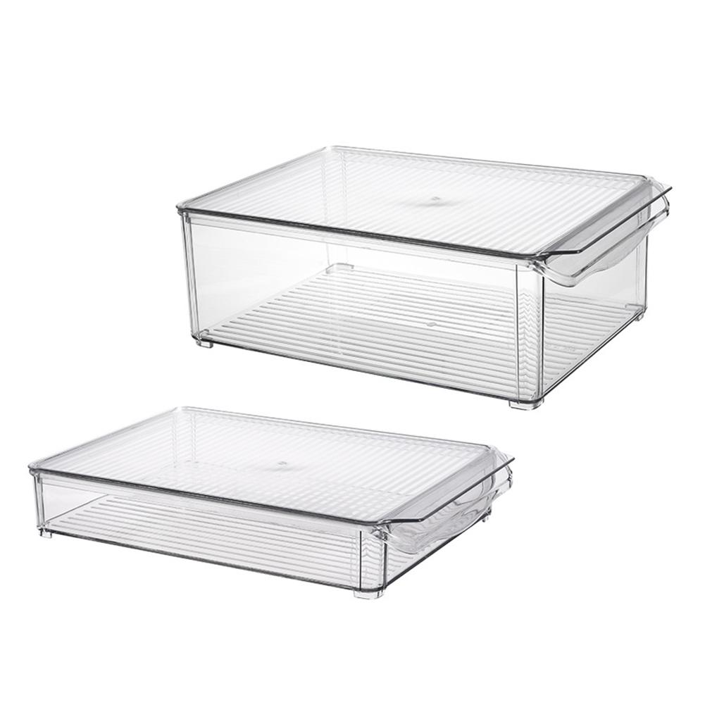 2 unids/set contenedor de almacenamiento de alimentos acrílico Bin con tapa y asa para cocina, armario, nevera, congelador organizador: B