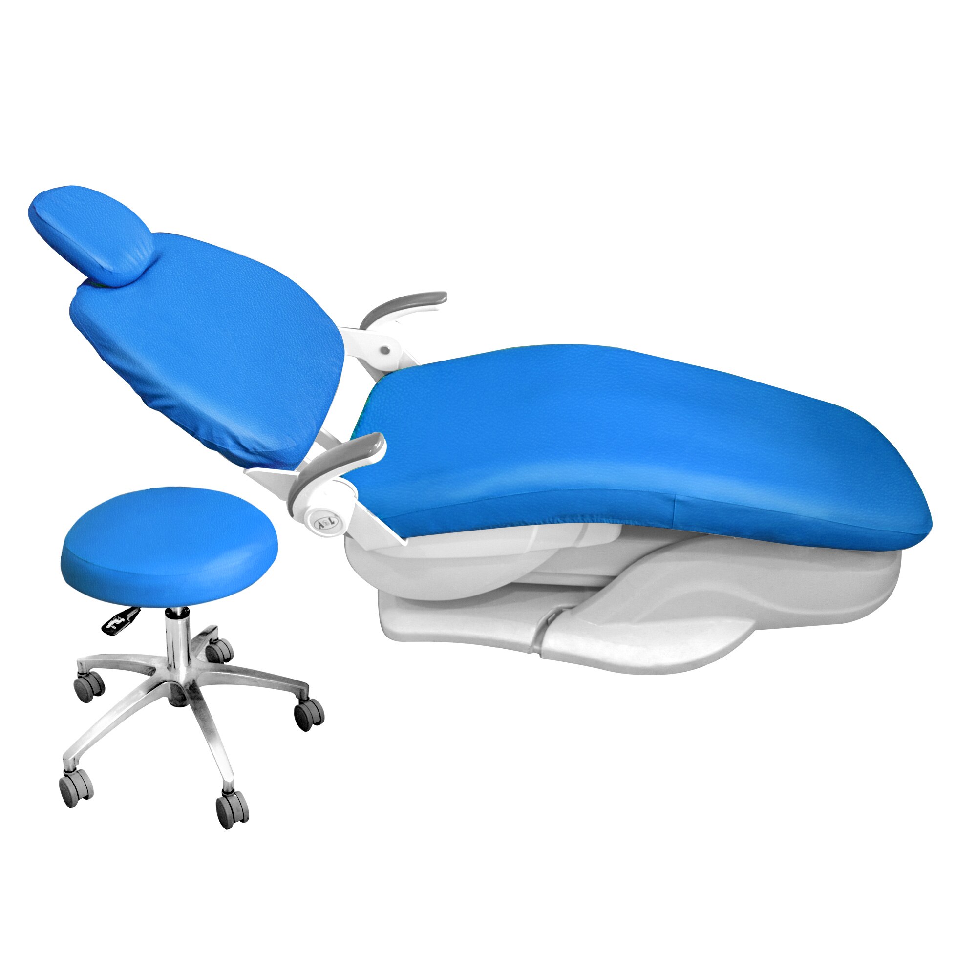 Dental PU Leather Unit Dental Chair Seat Cover Chair Cover Elastic Waterproof Protective Case Protector Dentist Equipment 1 Set: Light Blue