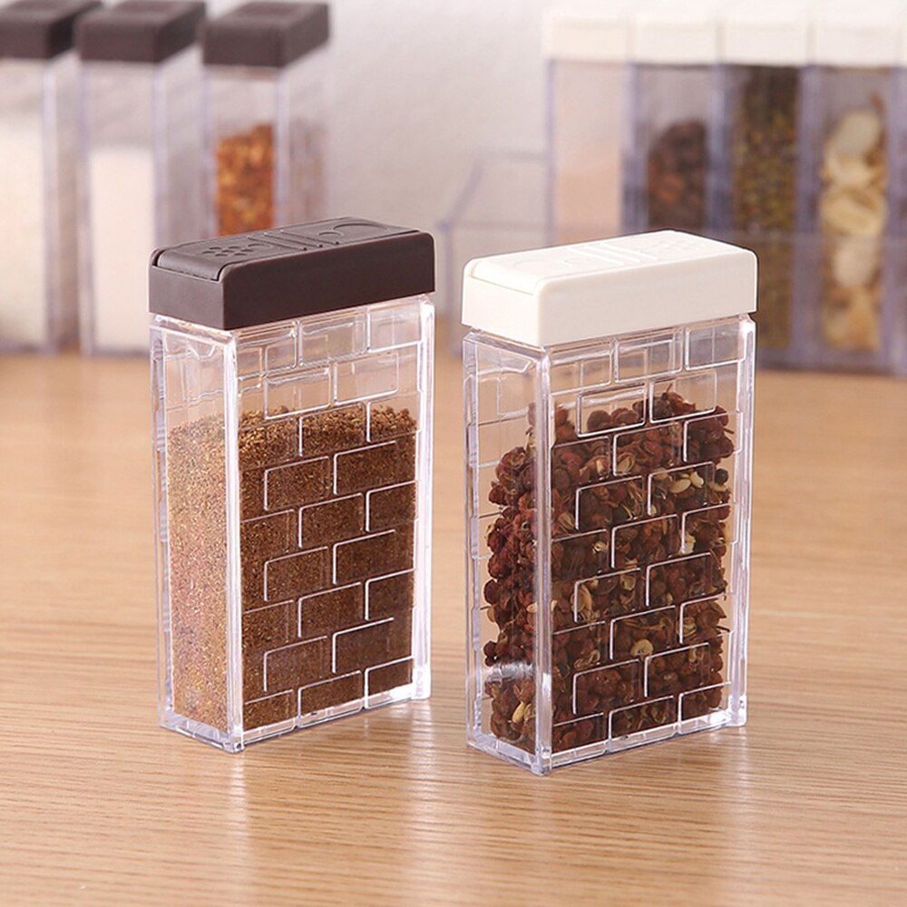 6 Stks/set Keuken Levert Huishoudelijke Combinatie Eenvoudige Transparante Kruiden Base Twee-weg Open Cover Spice Box Set MJ1020