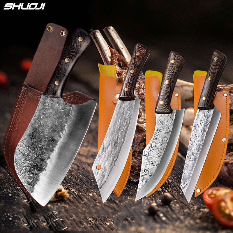 8" Handmade Butcher Knife Stainless Steel Chopping Boning Slicing Knives Cutlery Wenge Wood Cleaver Chopper Chef Kitchen Knife