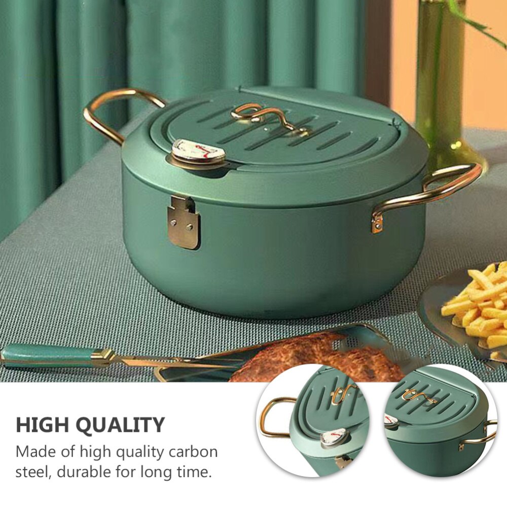 Nonstick Carbon Steel Frying Pot Easy Pour Deep Pot with Oil Drip Drainer Rack
