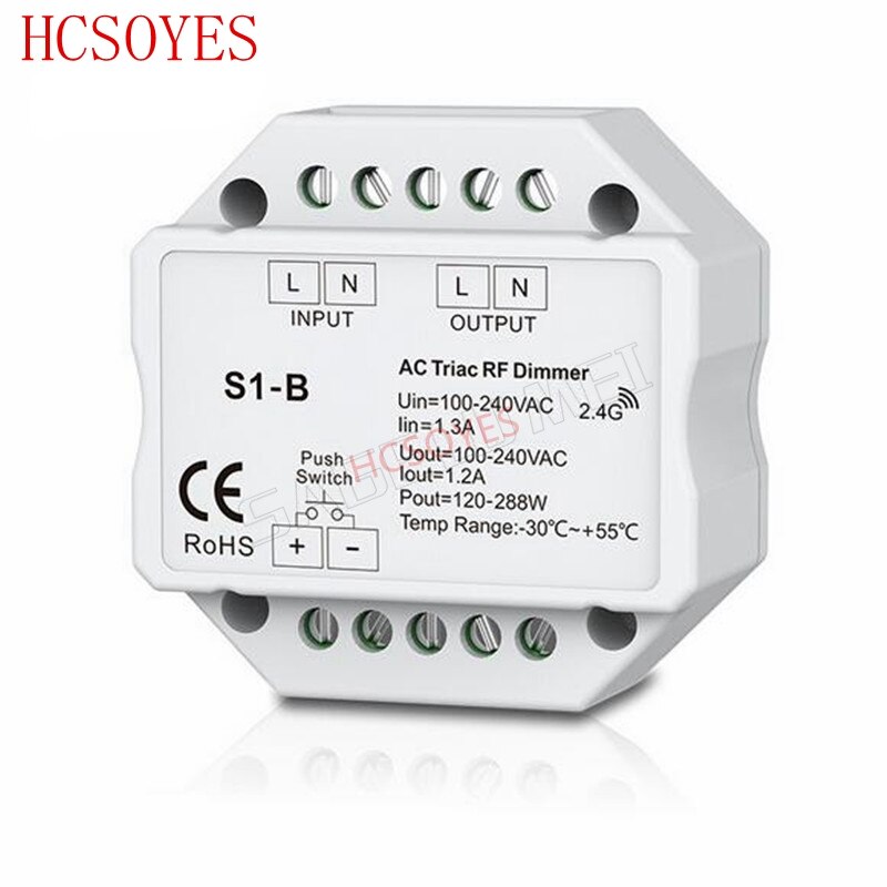 S1-B R1 RT6 R1 Led RF Dimmer Controller verwenden mit R1 Fern 2,4 GHz Wireless eingang 100-240V AC 1A 100 W-288W Push Dimmer Schalter