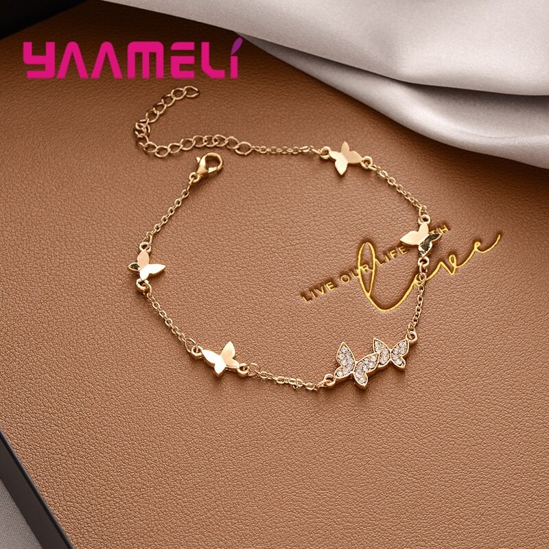 Winziges, trendiges Armbinde mit schmetterlingsanhänger aus zirkonia-kristallen für damen und mädchen, süßes geburtstagsgeschenk, verstellbarer tierschmuck: Gold