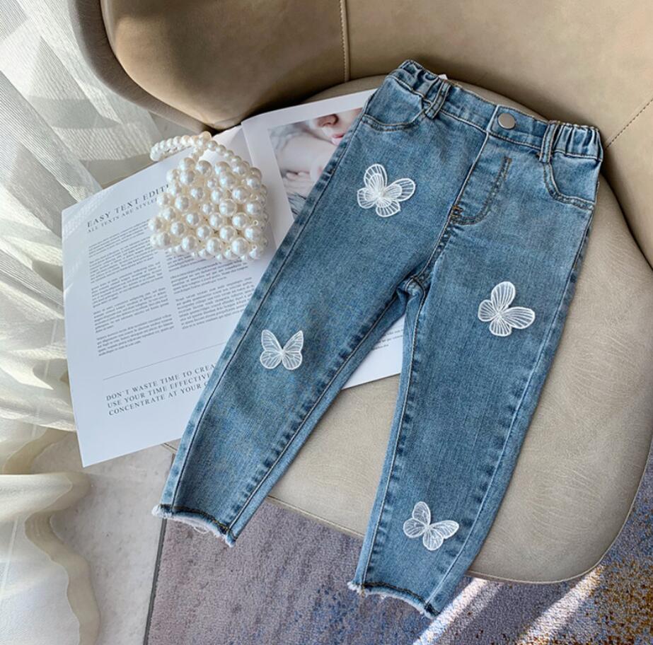 Pantalones vaqueros para niñas pequeñas de 2, 3, 4, 5, 6 y 7 años, pantalones vaqueros con mariposas, primavera y verano,: butterfly jean / 6 años