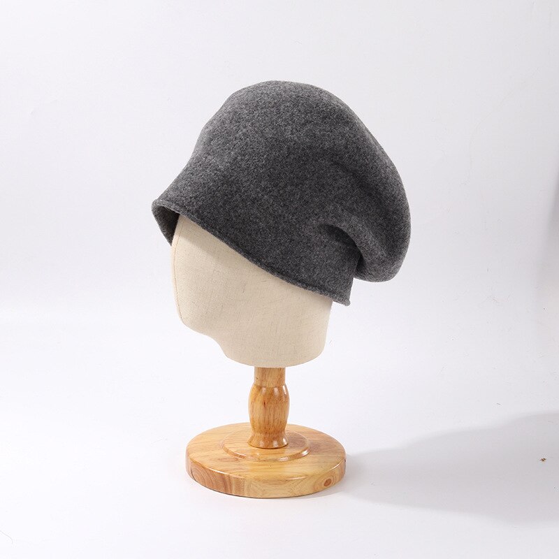 Nowy 100% kaszmir czapka czapka bez daszka kobiety jesienno-zimowa zwykły miękka ciepła wełna ochrona słuchu czapka damska japońska dzianinowa czapka z czaszkami: szary