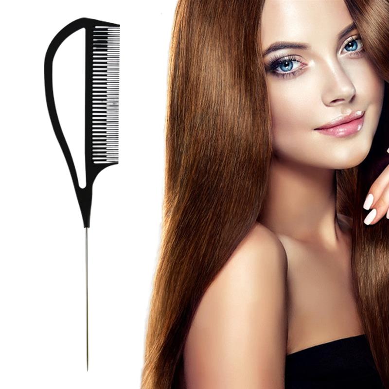 Kappers Kam Stalen Tip Staart Kam Hoogglans Haar Kam Rvs Handvat Haar Kam Anti-Statische Styling Care haar Kam: Black